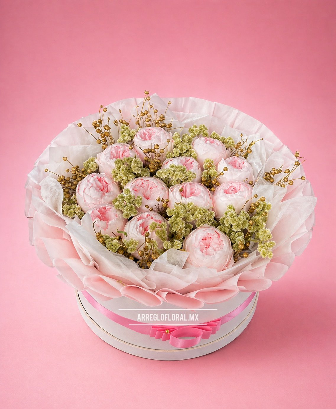 12 peonias preservadas en caja